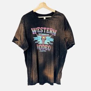 Canvas Bleach Splattered Black Western Graphic Tee Shirt Plus Size 2XL